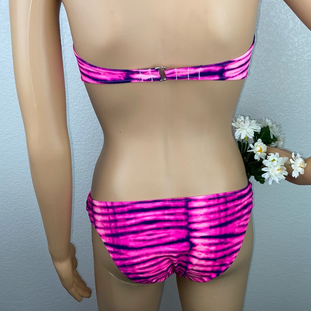 VS Hot Pink Tie Dye Bandeau Top Ruched Side Bikini - Picture 4 of 8